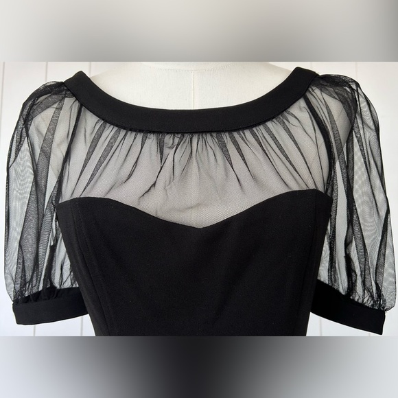 Maggy London Illusion Knee Length Sheath Dress Black‎ Size 6 - Picture 3 of 10